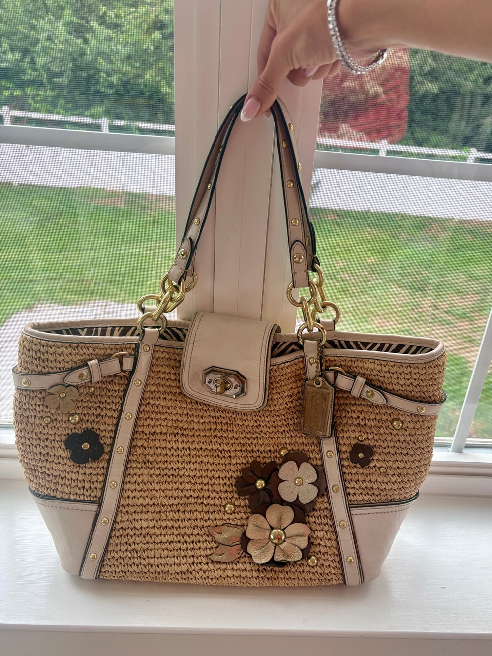 Vintage Coach Rafia Tote Bag